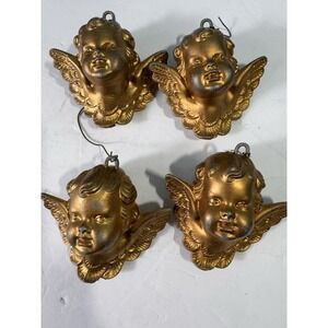 Cherub Gold Tone Vintage Christmas Tree Ornaments MCM Holiday